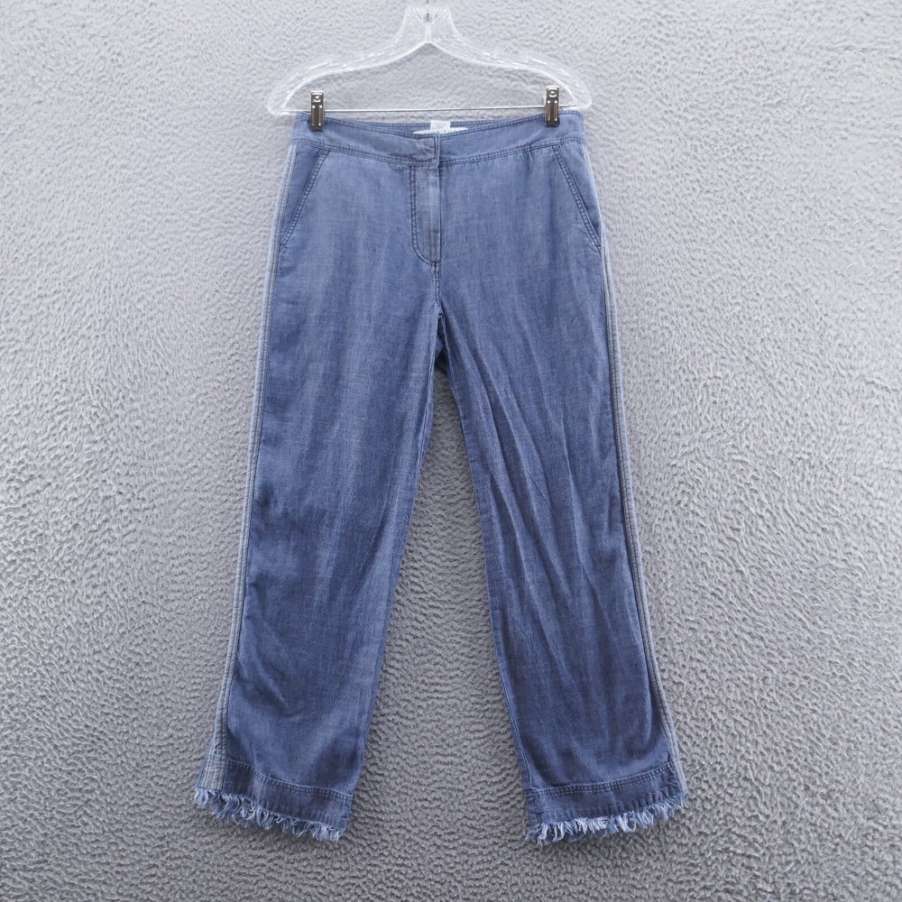 Trina Turk Blue Lyocell Linen Frayed Hem Straight Leg Pants Womens 2 Chambray